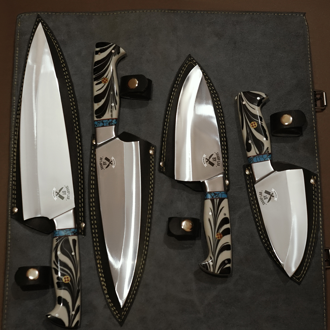 Black & White 4-Piece J2 Steel Butcher Knife Set