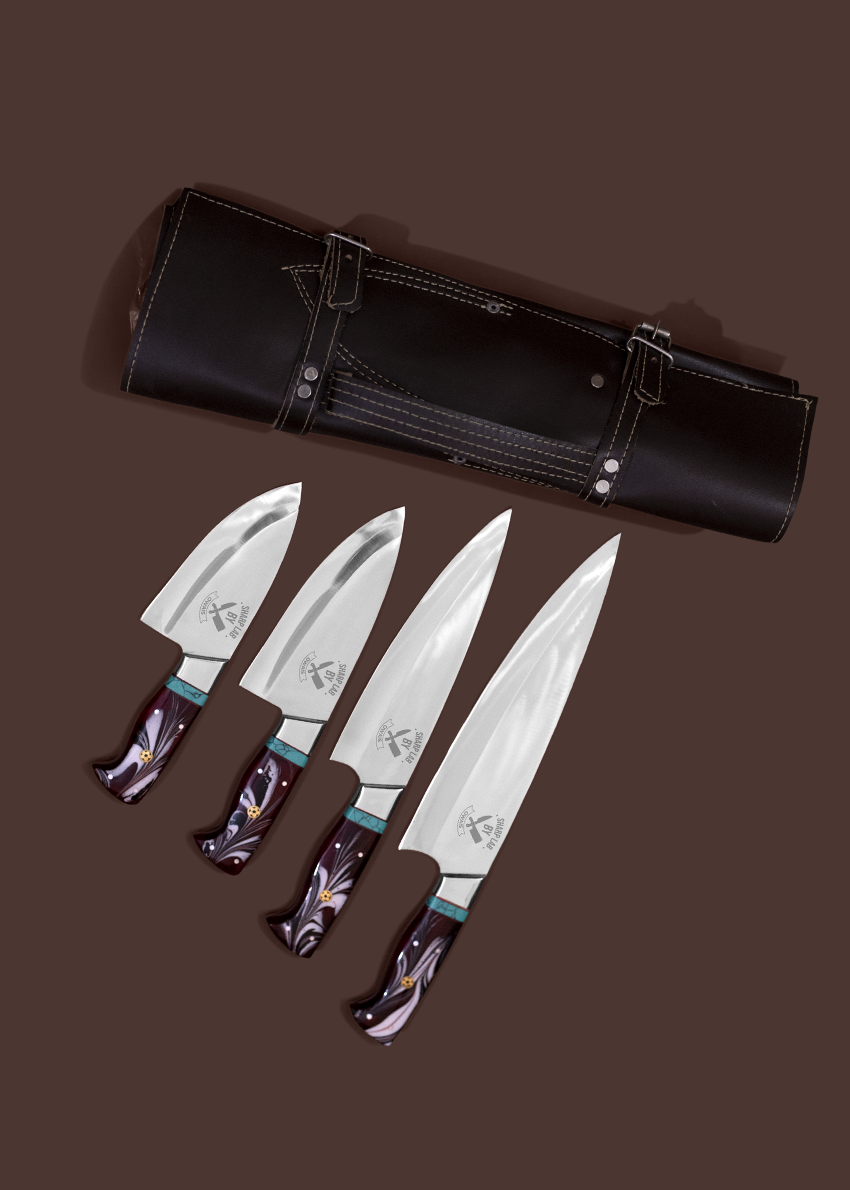 Red Champion 4-Piece J2 Steel Butcher Knife Set