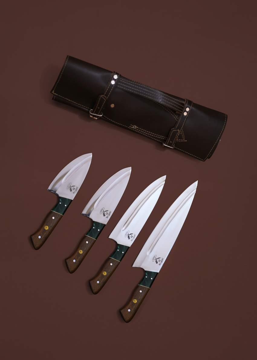 Sheesham Wood 4-Piece Master Chef J2 Steel Knife Set
